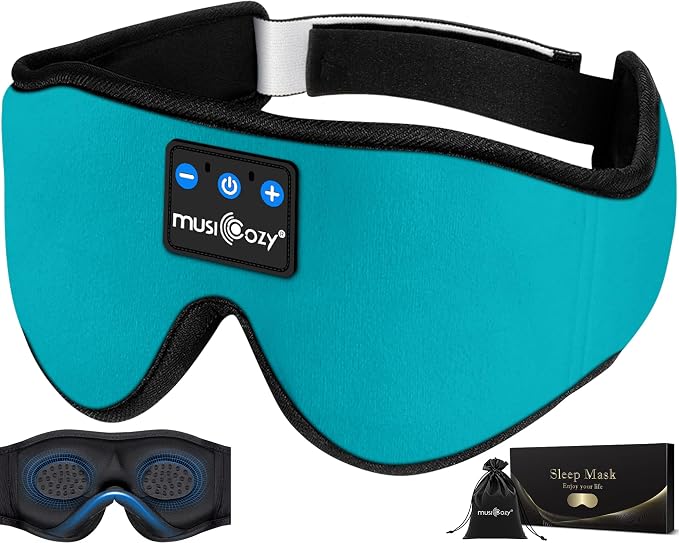MUSICOZY Bluetooth Sleep Mask Headphones 5.4, Wireless Over-Ear Headphones Washable Zipper Sleep Headphones Mask with HD Stereo Speakers for Side Sleepers Travel & Relaxation, Gifts for Men Women