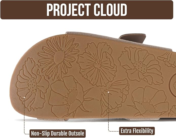 Project Cloud Womens Sandals - Adjustable Buckle Sandals for Women 2026 with Plush Insole - Lightweight & Non Slip Slides for Women Footwear