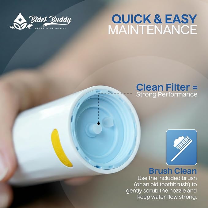 BIDET BUDDY® PureJet Portable Bidet for Travel– Self-Cleaning Retractable Nozzle, 550ml Bottle, IPX7 Waterproof, USB-C Rechargeable, High-Pressure Hygiene Device, Versatile Power Modes – Arctic White