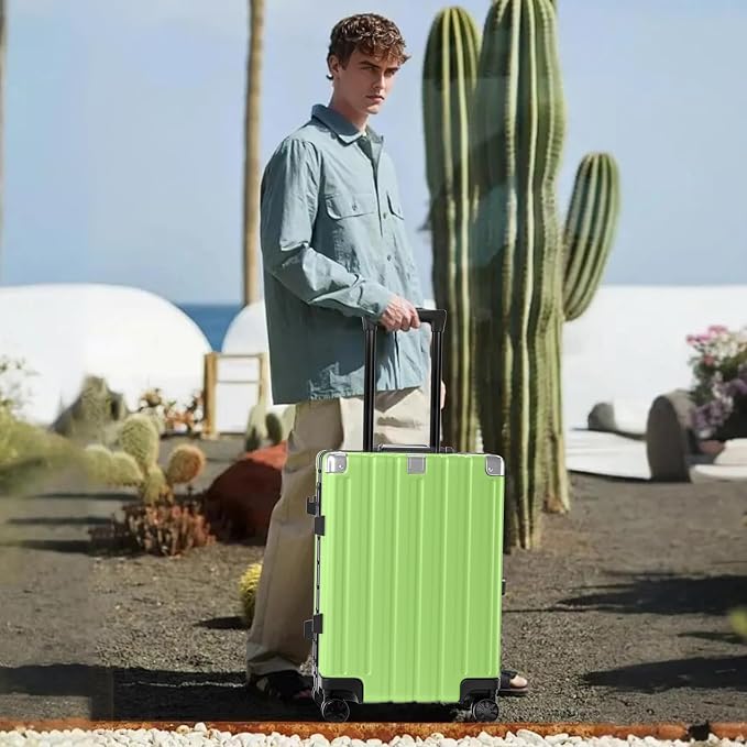 Krute Zipperless Luggage 24 Inch Aluminum Frame Suitcase with Spinner Wheels PC+ABS Hardide Checked Luggage TSA Approved No Zipper Travel Suitcase Green