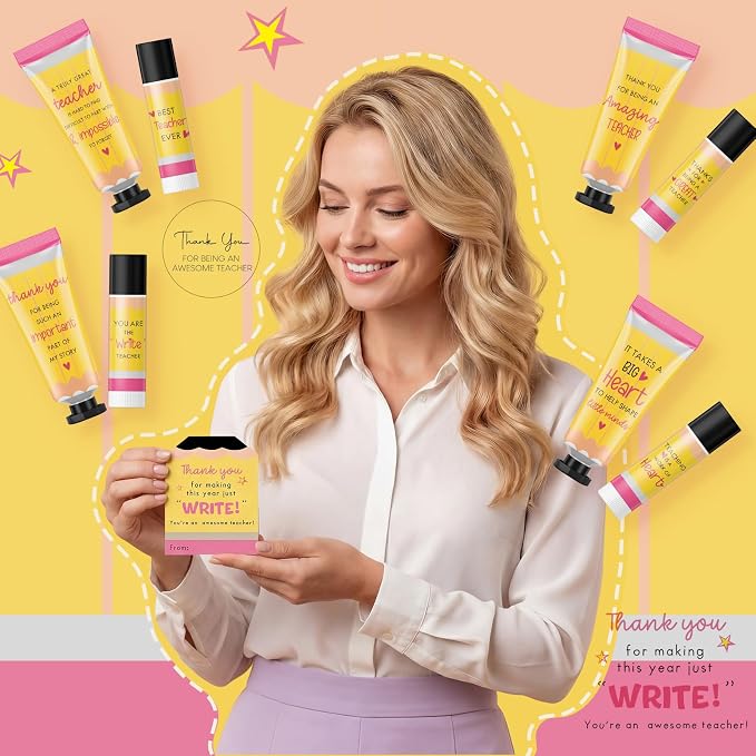 12 Set Teacher Appreciation Gifts for Women Include Hand Cream Lip Balm Bulk Organza Bags Cards Thank You Teacher Gifts for Graduation Back to School First of School End of Year Party Favors