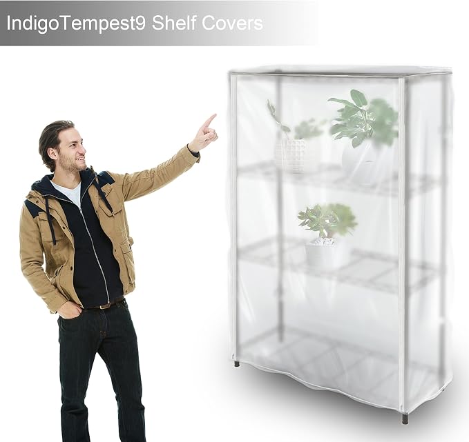 Frosted Wire Shelf Cover with Zipper, Waterproof Dustproof PVC Rack Cover for 48 x 18 x 72 Inch Wire Shelving, Semi-Transparent, Helps Hide Clutter, Cover Only
