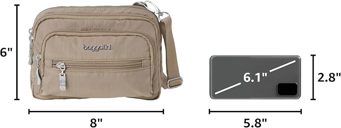 Baggallini Triple Zip Small Crossbody Bag for Women - Lightweight Convertible Fanny Pack Belt Bag