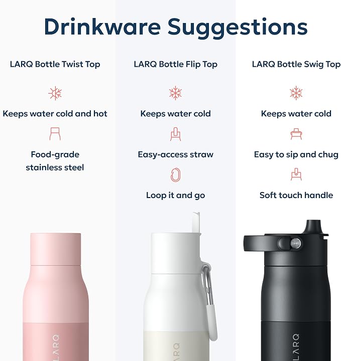 LARQ Twist Top — Reusable Insulated Stainless Steel Water Bottle, Metal Water Bottle for Men, Women, Kids, 100% Leakproof, BPA Free, No Straw — Travel, Gym, Office, School — 17 oz, Himalayan Pink