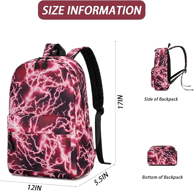 mezhsa Boy School Backpack Elementary Middle Lightning Bookbag Laptop Teenager Waterproof Lightweight 17 Inches (3Red)