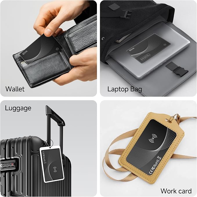2026 [Apple MFi Certified] (iOS Only) Wallet Tracker Card, Rechargeable Thin Finder, Works with Apple Find My (iOS Only), Item Locator for Luggage Tags, Passports, Phone (Black, 2 Pack)