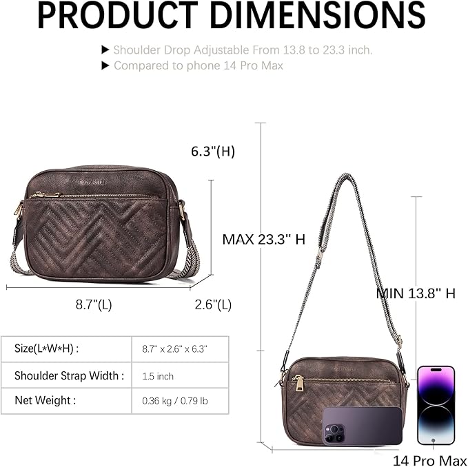 BOSTANTEN Quilted Crossbody Bags for Women Vegan Leather Purses Shoulder Handbags with Wide Strap