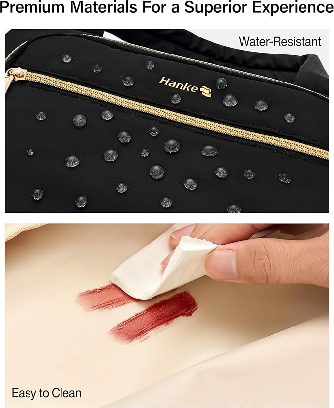 Hanke Hanging Travel Toiletry Bag for Women, Water-Resistant Makeup Organizer with Hook, Cosmetic Bag for Bathroom & Travel Essentials Accessories, Black