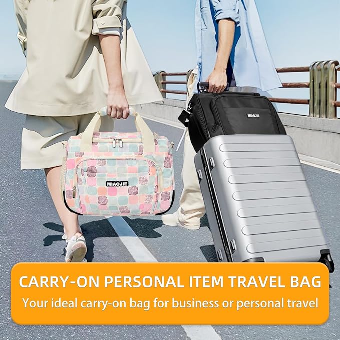Underseat Carry On Luggage Lightweight Travel Tote Weekender Bag Overnight Duffle Bag for Travel, Travel Essentials Personal Item Travel Bag for Women, Corduroy Colorful Plaid-16Inch