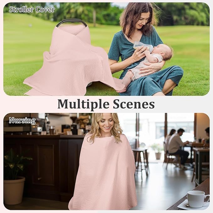Muslin Nursing Cover Up for Breastfeeding, Soft & Breathable Cotton Breast Feeding Cover for Women, Full Privacy Breastfeeding Cover - Newborn Baby Essential, Pink
