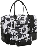 Weekender Bags for Women, Travel Duffle Bag Carry On Overnight Bag with Cosmetics Bag and Crossbody Purse for Gym Hospital, Gifts for Women, Cow Print Black