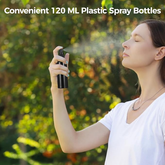 OMISTAR 48 Pcs 4 oz Plastic Spray Bottles - 120 ML Travel Size, Fine Mist Sprayers, Ideal for Perfumes, Cosmetics, Cleaning Solutions, and More, Black