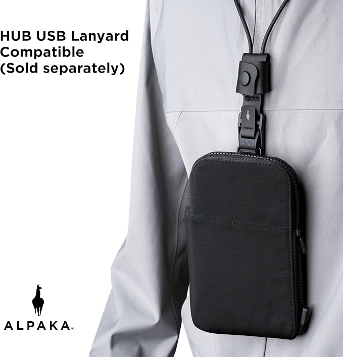 ALPAKA Zip Travel Wallet Black Axoflux 210D - RFID Passport Holder - Self Locking Zipper - Tear Resistant Material - Four Pockets and Two Card Slots - HUB Accessories Compatible