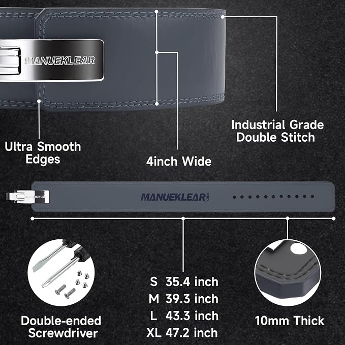 MANUEKLEAR 10mm Thick & 4inch Wide Weight Lifting Belt Lever, Lever Belt Weightlifting for Men and Women, Powerlifting Lever Gym Belt for Squat Deadlift Workout