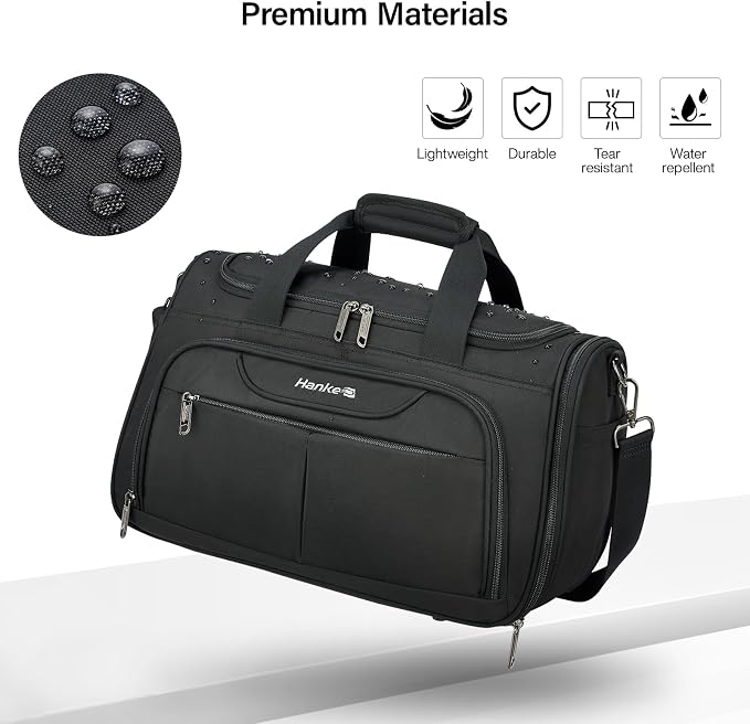 Hanke Carry On luggage Bags for Travel, Large Foldable Duffle Bag for Travel, Softside Lightweight Travel Bag Carry On Bags for Airplanes Women, Travel Tote Bags for Women Men.（Black）