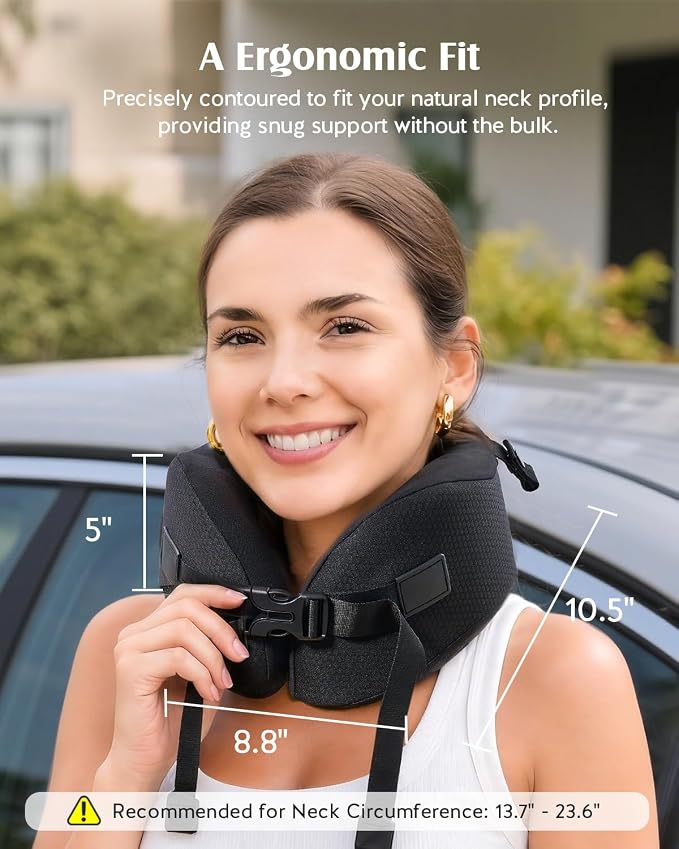 YFONG Travel Pillow for Long Flights, Patented 360° Ergonomic Sleeper Hold Head Support System with Memory Foam Neck Pillow & 3D Sleep Mask, Prevent Head Bobbing for Airplane & Road Trip, Black