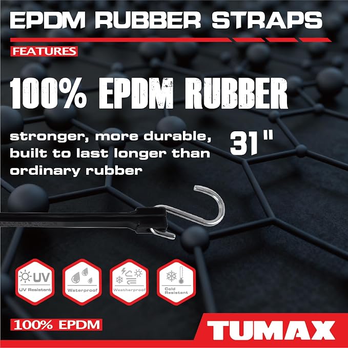 31" Heavy Duty Bungee Cords with Hooks, 100% EPDM Rubber Tarp Straps for Tarps, Cargo, Motorcycle, Securing Truck Tarps, Canopy, Camping Gear- 30PCS