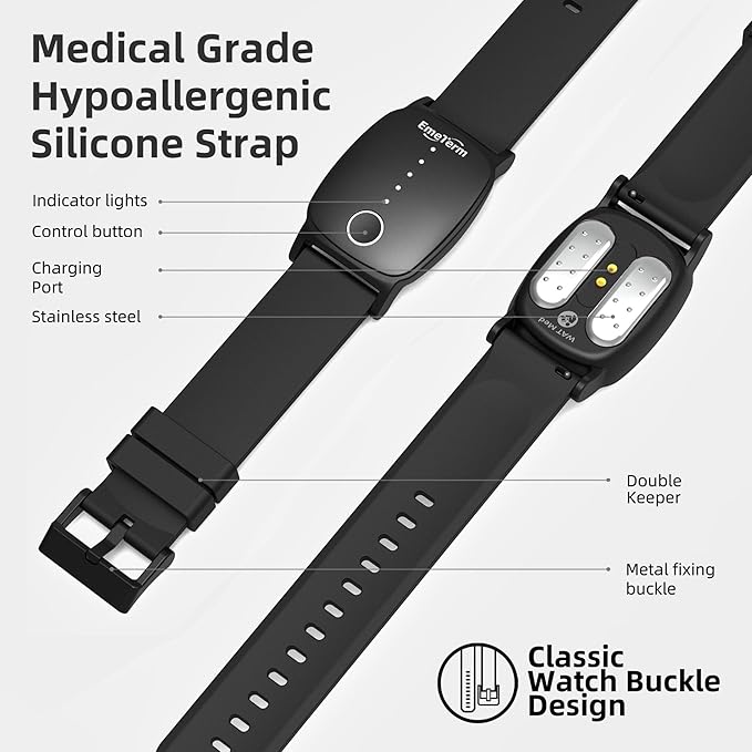 EmeTerm Explore Classic FDA-Cleared Galaxy Black and Mint Green Anti-Nausea Wristband IP67 Waterproof Morning Motion Travel Sickness Vomit Relief Rechargeable No Gel Drug Free Without Side Effects