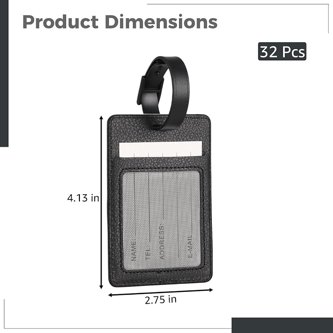 32 Pcs Sublimation Luggage Tags Bulk, 4.1 x 2.8 in PU Leather Name Label Blank with ID Card Slot, DIY Heat Transfer Travel ID Tags with Straps for Personalized Custom