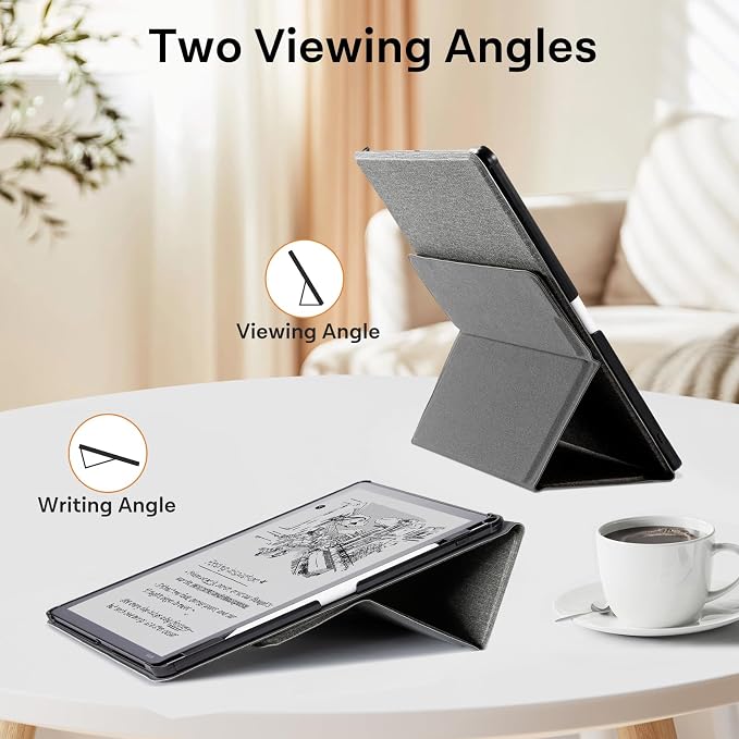 CoBak Case for 11" Kindle Scribe 3rd Generation 2025, Kindle Scribe Colorsoft with Two Viewing Angles - All New PU Leather Cover with Auto Sleep Wake, Pen Holder. Fabric Gray