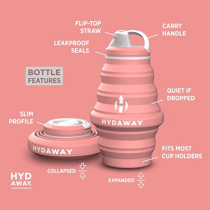 HYDAWAY Hydration Travel Pack - 17oz Collapsible Water Bottle with Flip-Top Lid and Protective Travel Case - BPA-Free, Leak-Resistant, and TSA-Friendly for Commuting, Hiking, and Traveling
