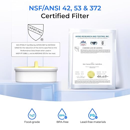 Waterdrop PT-72P Glass Water Filter Pitcher, 7-Cup, Eco-Friendly, NSF/ANSI 53, 42 & 372 Certified Filter, Reduces PFOA/PFOS, Chlorine, Cadmium, Copper & Mercury, BPA-Free, Easy to Clean, Pink