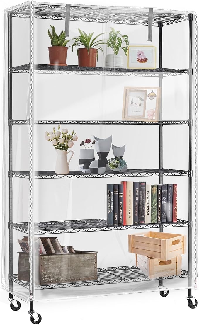 Clear PVC Shelf Cover – Fully Visible Waterproof Wire Rack Protector with Zipper, 36" W x 18" D x 54" H, Cover Only