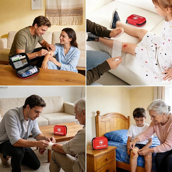 Mini First Aid Kit, 115 Piece Hard-Shell Portable EVA Emergency Medical Kit, Suitable for Home, Travel, Outdoor, Camping, Office, Car, Hiking, and School
