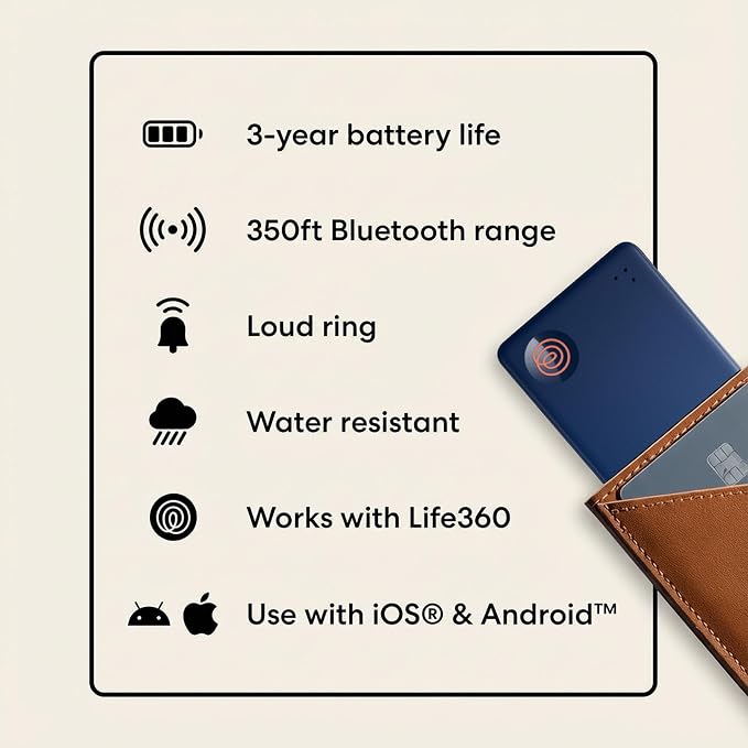 Tile by Life360 Slim - Wallet Finder, Bluetooth Tracker and Item Locator for Luggage Tags, Passports and More. Both iOS and Android Compatible. Phone Finder. 1-Pack (Navy Blaze)