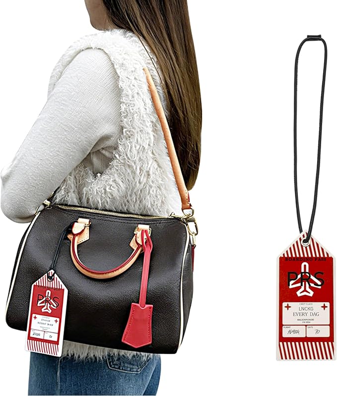 Microfibre Leather Tag for Luggage Bag or Suitcase, Decorative Hang Tag for Speedy 25 30 35 Handbag(Boarding Pass-Red)