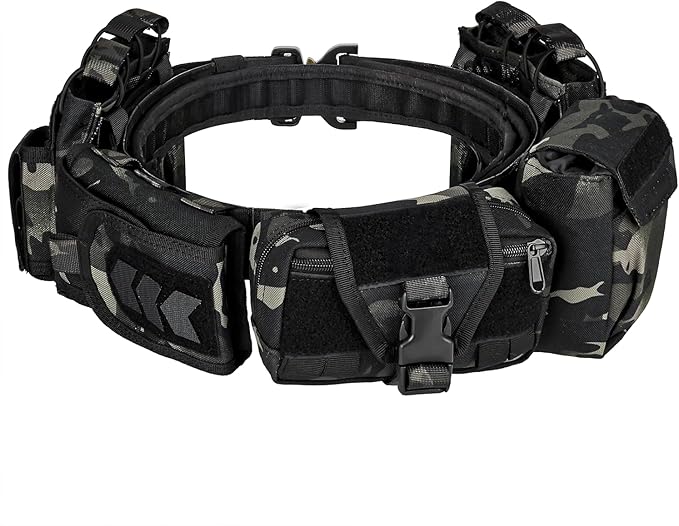 YAKEDA Tactical Battle Belts for Men- Quick Release Trigger Airsoft Belt Heavy Duty Belts with Pouches 7 PCS