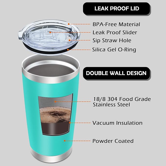 AIANJI 20oz Tumbler Bulk Stainless Steel Tumblers with Lid Vacuum Insulated Double Wall Travel Coffee Mug Powder Coated Tumbler Cup for Hot and Cold Drinks(Light Blue, 12 pack)