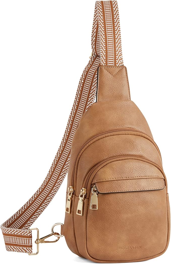BOSTANTEN Sling Bag for Women Leather Crossbody Bags Fanny Pack Chest Bag for Travel