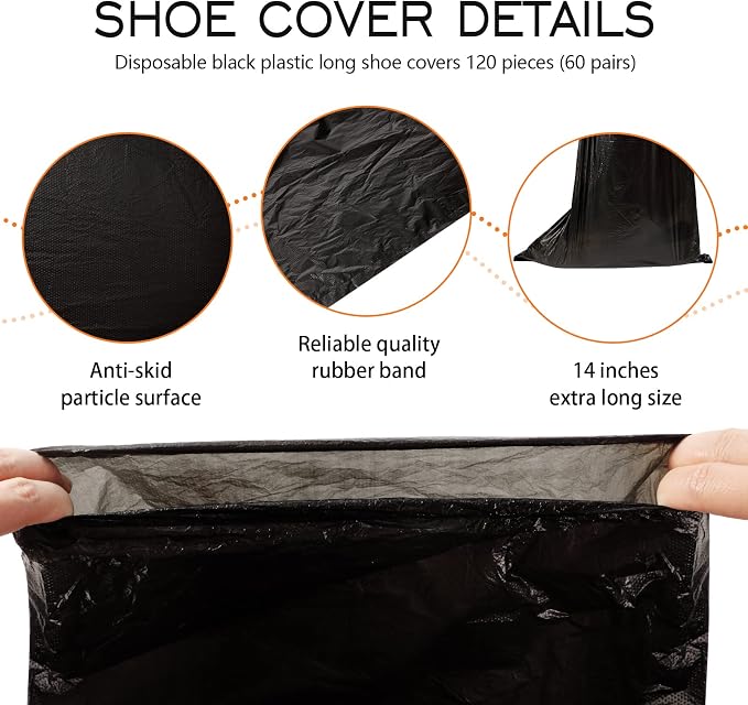 Haysandy 300 Pieces Shoe Covers Disposable Non Slip Plastic Boot Covers Long Waterproof Shoes Covers Safety Boot Shoe Covers 21.6 Inch Tall Shoe Coverings for Men Women Rainy Day Use (Black)