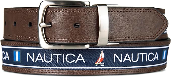 Nautica Men's Reversible Leather Belt | 2-in-1 | Classic | Everyday | Business | Work | Dress | Casual | Metal Buckle