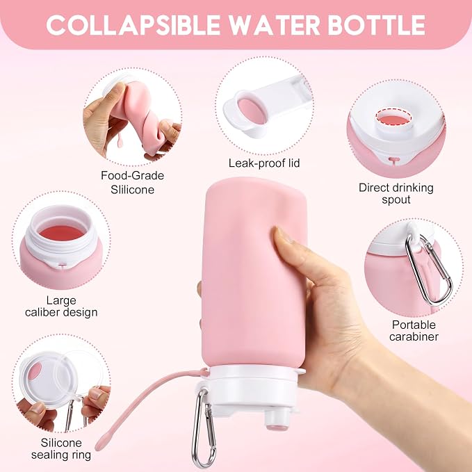 LemonRoad 4 Pcs 19 oz Silicone Collapsible Water Bottle Portable Foldable Water Bottle Leakproof with Carabiner Reusable Lightweight for Travel Sport Hiking Camping Cycling Office(Multicolored)