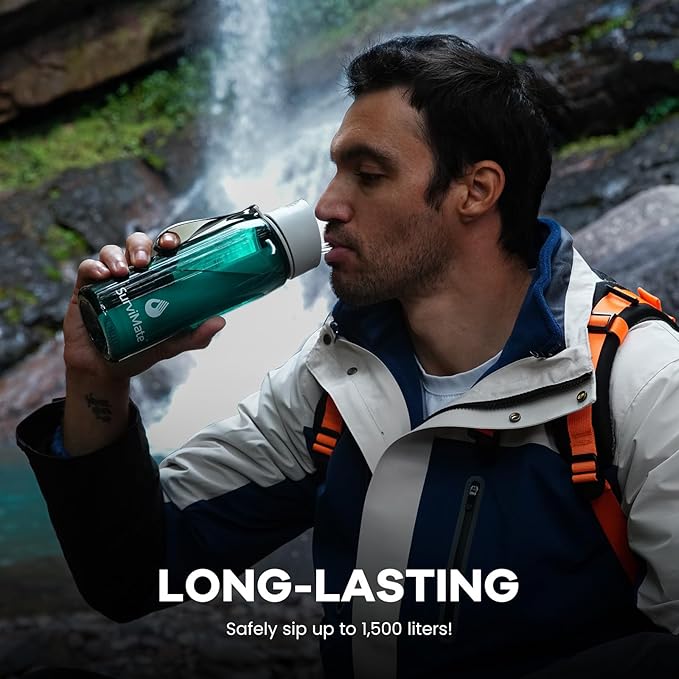 SurviMate 5-Stage 0.01μm Ultra-Filtration Filtered Water Bottle, BPA-Free Material, NSF/ANSI 42 Certified, Portable Water Filter Bottle for Survival, Camping, Hiking, and Emergency Use
