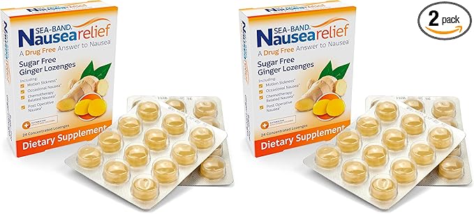 Sea-Band Ginger Lozenges, Drug and Sugar Free, for Motion Sickness and Nausea Relief*, (Pack of 2)
