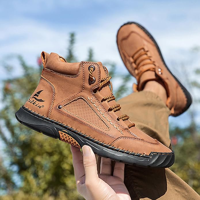 Mens Orthopedic Comfortable Handmade Boots Casual Mid Top Walking Driving Shoes Waterproof Arch Support Spacious Toe Box Outdoor Leather Shoes