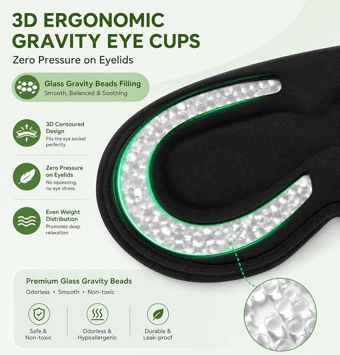 2 in 1 Smart Bluetooth Bamboo Cotton Sleep Mask Headphones, 3D Weighted Compress Eye Mask 100% Blackout Sleep Mask Zero Eye Pressure