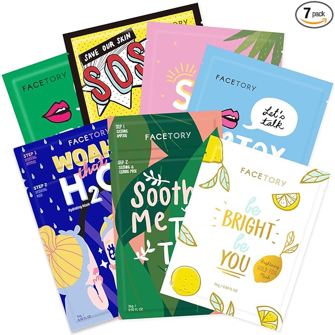 FACETORY K Beauty Face Mask Skin Care - BEST OF 7 COLLECTION Sheet Mask Set | Natural Premium Korean Face Mask For All Skin Types - No Sulfates No Parabens (7 pc)