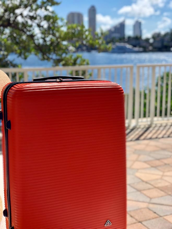 InUSA ROYAL Hardside Luggage Set with Spinner Wheel | Spacious Travel Suitcases with Ergonomic GEL Handle and Studs | (20/28/32) 3 Piece Luggage Set | Orange