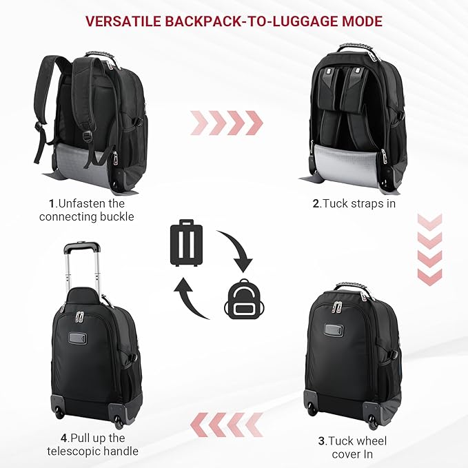 star cloud Rolling Backpack with Wheels, USB & Type-C Charging Port, 21x14x9 Water Resistant Wheeled Backpack, 17.3" Roller Laptop Backpack with TSA Lock, Carry On Luggage for Business Travel College