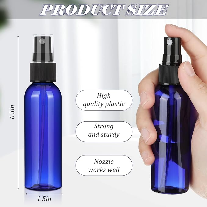 Nuogo 90 Pack 4 Oz Plastic Mini Spray Bottles Reusable Travel Size Perfume Refillable Mist Sprayer Empty Bottle for Essential Oil(Blue)