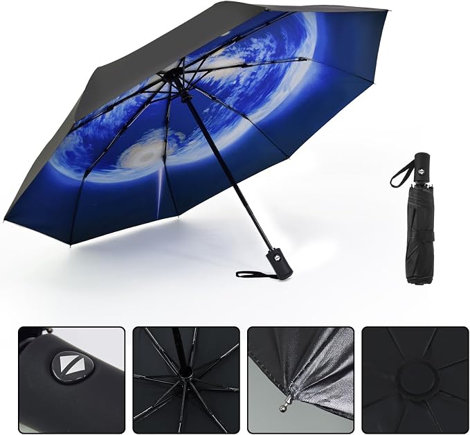 SY COMPACT Travel Umbrella - Windproof Automatic Compact Umbrella for Rain, Lightest 8-Rib, Small, Strong & Portable, Durable Grip, Fits Backpack & Car, Factory Direct (UV Available)