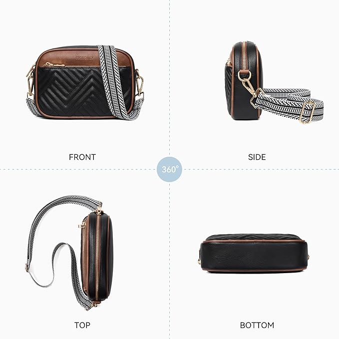 BOSTANTEN Quilted Crossbody Bags for Women Vegan Leather Purses Shoulder Handbags with Wide Strap