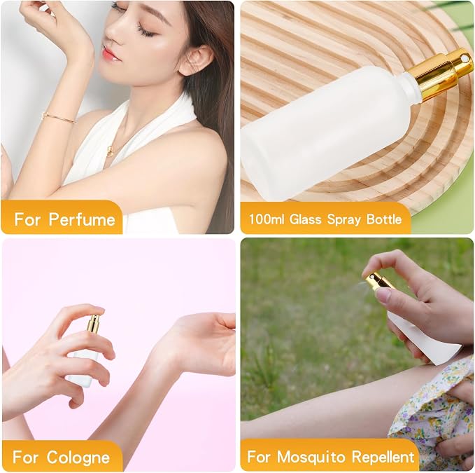 30 Pcs Glass Spray Bottle, 3.4 oz/ 100 ml Perfume Empty Bottles, Frosted Glass Spray Bottles, Refillable Clear Decorative Bottle with Gold Fine Mist Sprayer Pump for Face Body Travel