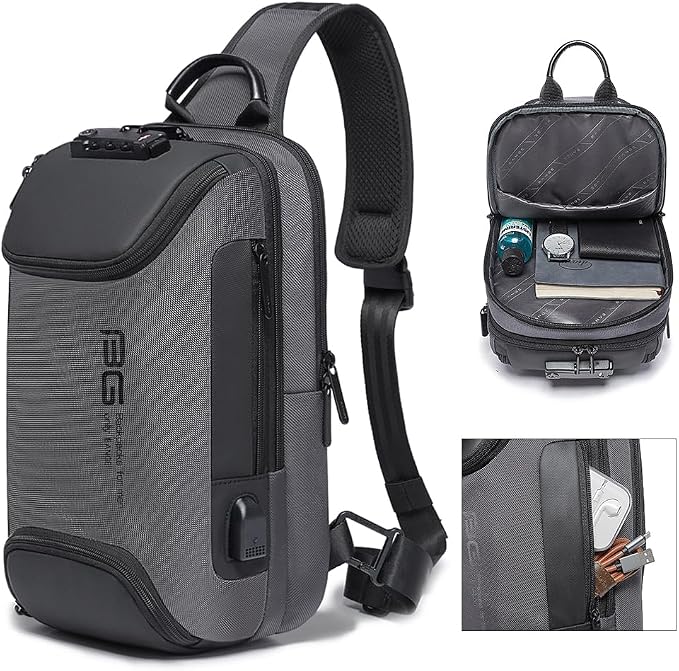 BANGE Anti Theft Sling Bag with USB Charging Port, Waterproof Crossbody Chest Pack, Lightweight Travel Daypack Shoulder Bag for Men Women