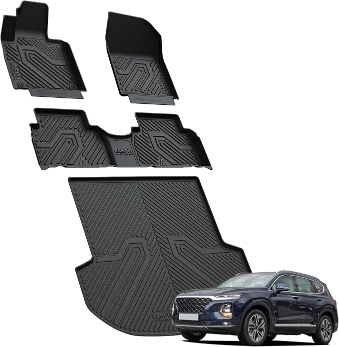 LASFIT Floor Mats & Cargo Mats Fits for Hyundai Santa Fe 2020 2019 (Not fit 2019 Santa Fe XL) All Weather TPE Custom Fit Floor Liners Car Mats & Trunk Mats Accessories, Black