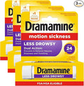 Dramamine Motion Sickness Less Drowsy, Travel Vial, Multicolor, 8 Count (Pack of 3)